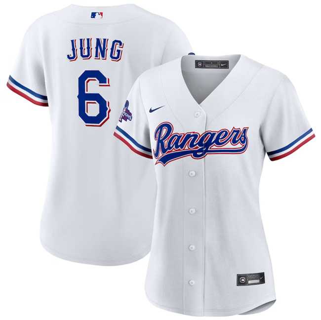 Womens Texas Rangers #6 Josh Jung White 2023 World Series Champions Stitched Jersey(Run Small) Dzhi->mlb womens jerseys->MLB Jersey